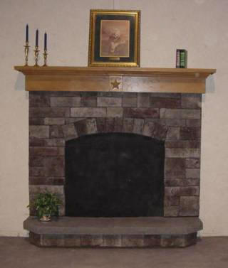 Grey Fieldstone Fan Surround Raised Hearth With Texas Star Mantel